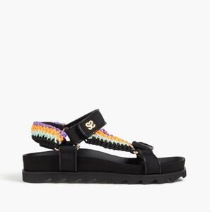 Sandro Black Leather Crochet-Knit Platform Sport Sandals EU 37 NEW